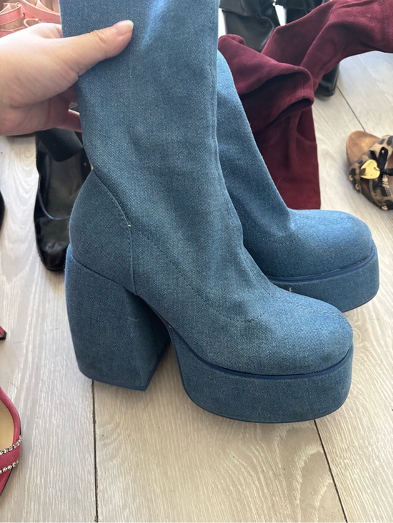 Call It Spring Shoes - Call It Spring Denim Blue Platform Chunky Heel Ankle Boots